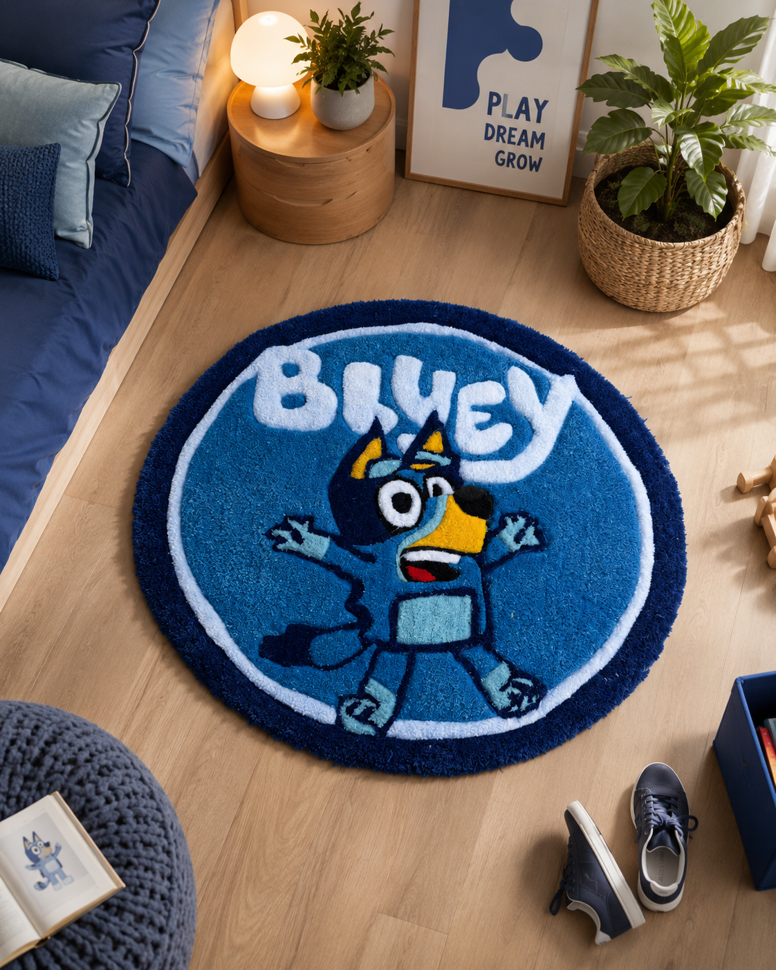 Blue Cartoon Dog Kids Room Rug