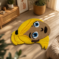 Blonde girl emoji-style handmade rug with yellow hair and soft tufted texture in a cozy room.